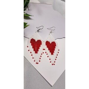 Elegant Valentines White/Red  Beaded Earrings